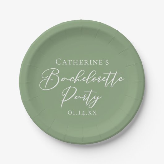 Chic Sage Green Bachelorette Party Personalized Papieren Bordje (Voorkant)