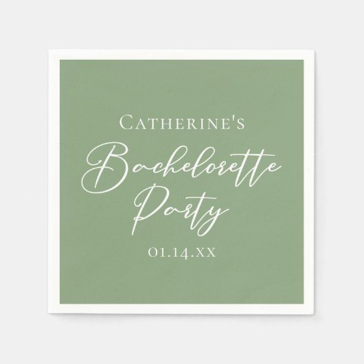 Chic Sage Green Bachelorette Party Personalized Servet (Voorkant)