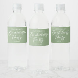 Chic Sage Green Bachelorette Party Personalized Waterfles Etiket