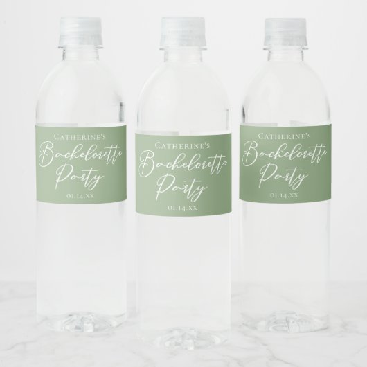 Chic Sage Green Bachelorette Party Personalized Waterfles Etiket (Flessen)