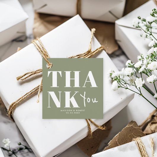 Chic Sage Green Bold Dank u huwelijksfeest Bedankjes Labels