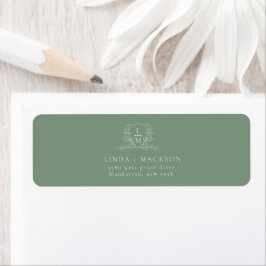 Chic Sage Green botanical crest monogram wedding  Etiket