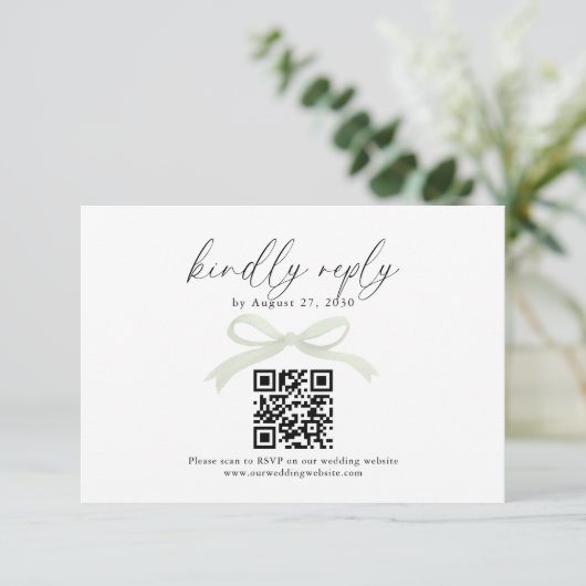 Chic Sage Green Bow Ribbon QR Code Wedding Rsvp (Staand voorkant)