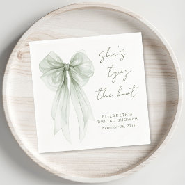 Chic Sage Green Bow Watercolor Bridal Shower Servet