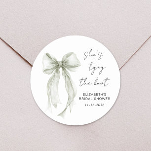 Chic Sage Green Bow Waterverf Vrijgezellenfeest Ronde Sticker