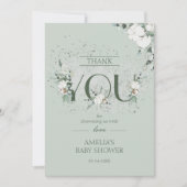 Chic Sage Green Floral Baby shower Bedankkaart (Voorkant)