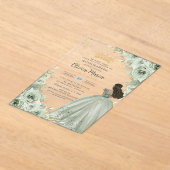 Chic Sage Green Floral Brown Princess Quinceañera Acryl Uitnodigingen (Laagn)
