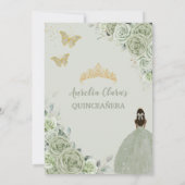 Chic Sage Green Floral Brown Princess Quinceañera Kaart (Achterkant)
