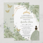 Chic Sage Green Floral Brown Princess Quinceañera Kaart (Voorkant / Achterkant)