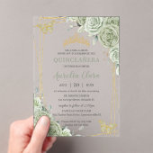 Chic Sage Green Floral Butterflies Quinceañera Acryl Uitnodigingen (Insitu (Draagbaar))