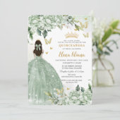 Chic Sage Green Floral Butterflies Quinceañera Kaart (Staand voorkant)
