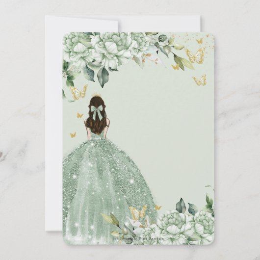 Chic Sage Green Floral Butterflies Quinceañera Kaart (Achterkant)