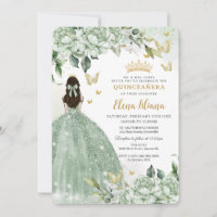 Chic Sage Green Floral Butterflies Quinceañera