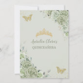Chic Sage Green Floral Butterflies Quinceañera Kaart (Achterkant)