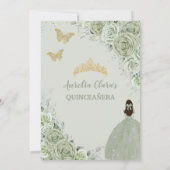 Chic Sage Green Floral Princess Gold Quinceañera Kaart (Achterkant)