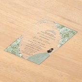 Chic Sage Green Floral Princess Silver Quinceañera Acryl Uitnodigingen (Laagn)