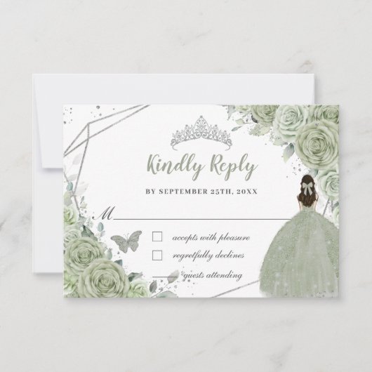 Chic Sage Green Floral RSVP Kaartje (Voorkant)