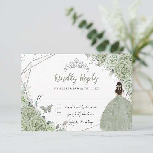 Chic Sage Green Floral RSVP Kaartje (Staand voorkant)