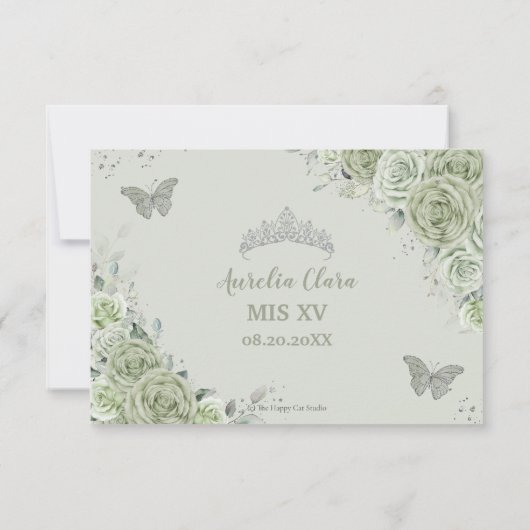 Chic Sage Green Floral RSVP Kaartje (Achterkant)