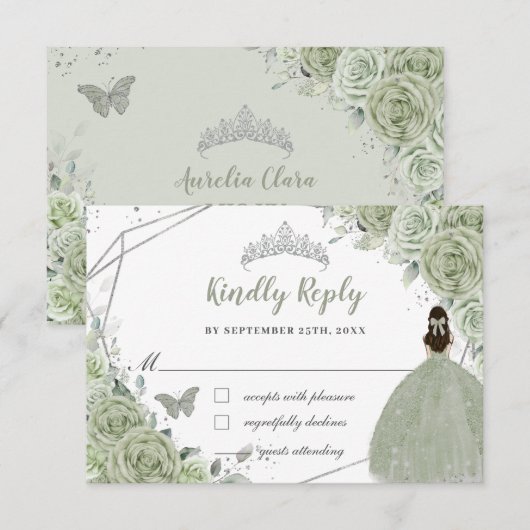 Chic Sage Green Floral RSVP Kaartje (Voorkant / Achterkant)