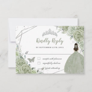 Chic Sage Green Floral RSVP Kaartje