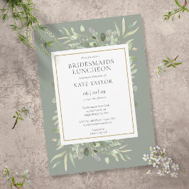Chic Sage Green Gold Greenery Bridesmaids Luncheon Kaart