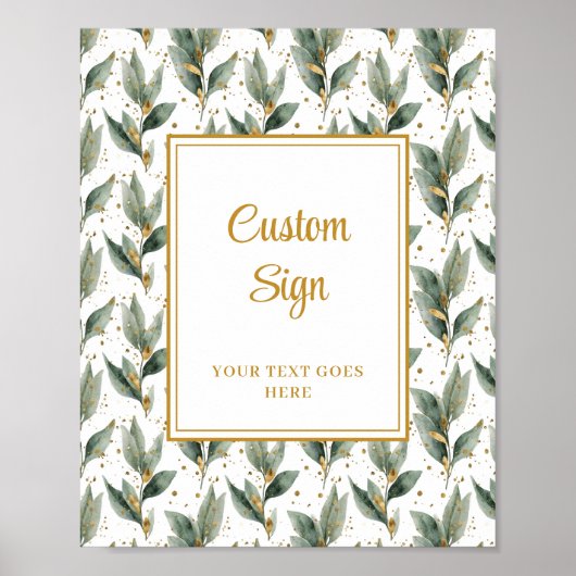 Chic Sage Green Gold Leaves Custom Poster (Voorkant)