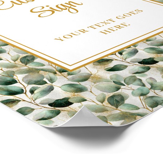 Chic Sage Green Gold Leaves Wedding Custom Poster (Hoek)