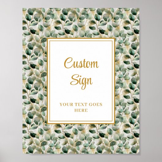 Chic Sage Green Gold Leaves Wedding Custom Poster (Voorkant)