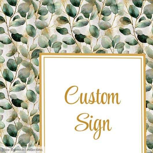Chic Sage Green Gold Leaves Wedding Custom Poster