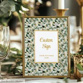 Chic Sage Green Gold Leaves Wedding Custom Poster