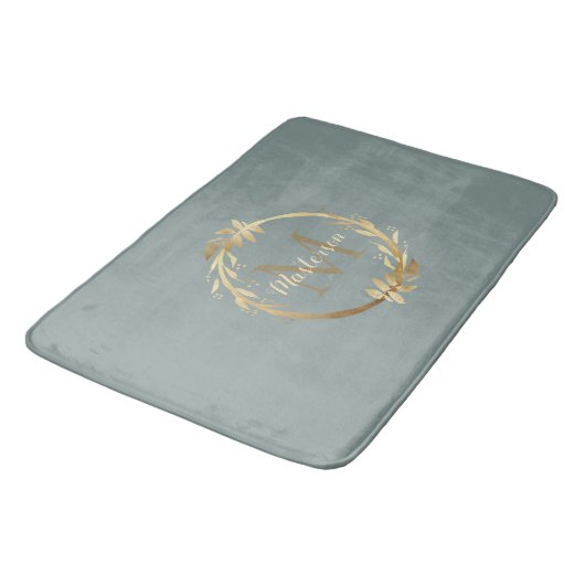 Chic Sage Green Gold Monogram Eucalyptus Wreate Badmat (Gekanteld)