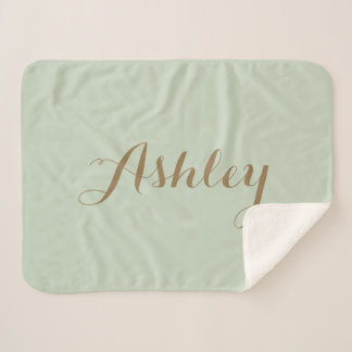 Chic Sage Green minimalist monogram Sherpa Blank Deken