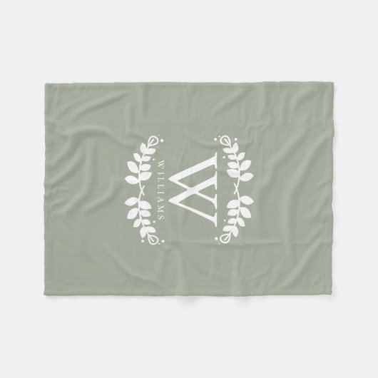 Chic Sage Green Monogram Fleece Deken (Voorkant (Horizontaal))