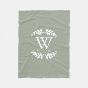 Chic Sage Green Monogram Fleece Deken