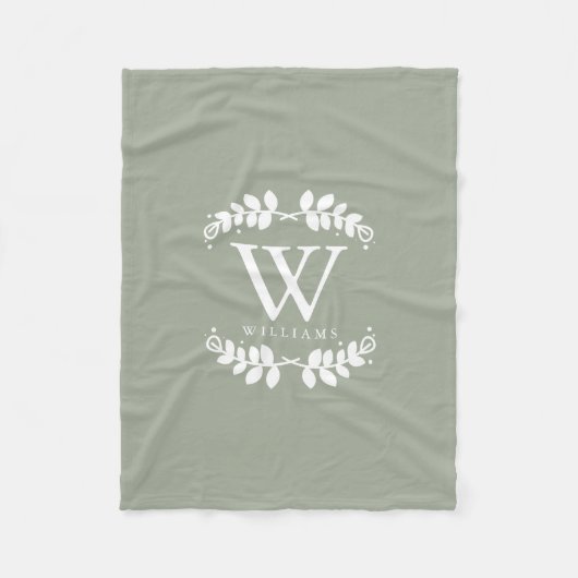 Chic Sage Green Monogram Fleece Deken (Voorkant)