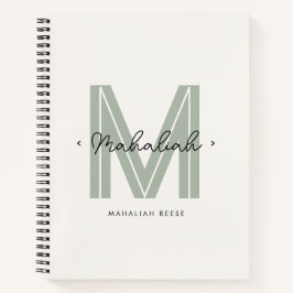 Chic Sage Green Monogram Script Naam Notitieboek