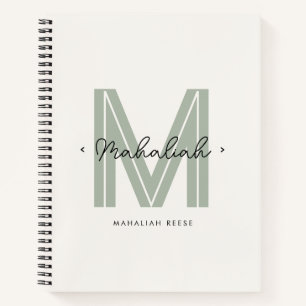 Chic Sage Green Monogram Script Naam Notitieboek