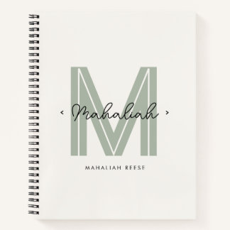 Chic Sage Green Monogram Script Naam Notitieboek
