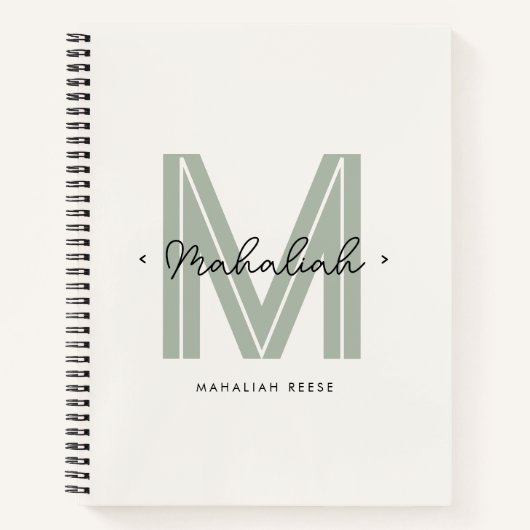 Chic Sage Green Monogram Script Naam Notitieboek (Voorkant)