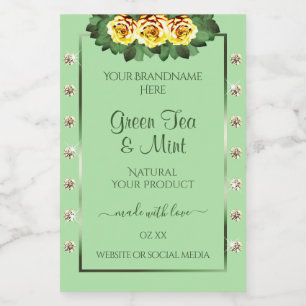 Chic Sage Green Product Labels Yellow Roses Jewels Voedselcontainer Etiket