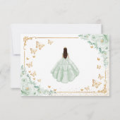 Chic Sage Green Roses Gold Quinceanera Reply RSVP Kaartje (Achterkant)