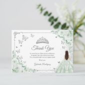 Chic Sage Green Roses Silver Quinceanera Bedankkaart (Staand voorkant)