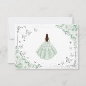 Chic Sage Green Roses Silver Quinceanera Bedankkaart (Achterkant)