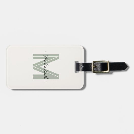 Chic Sage Green Script Monogram Bagagelabel (Voorkant horizontaal)