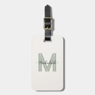 Chic Sage Green Script Monogram Bagagelabel
