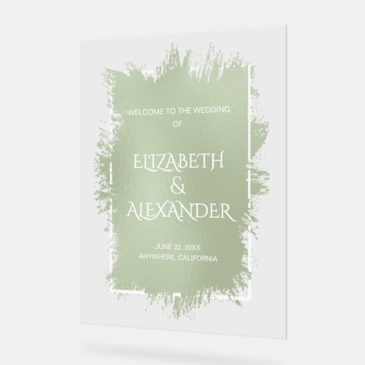 Chic Sage Green Splash Wedding Welkom Acryl Bord (Hoek)