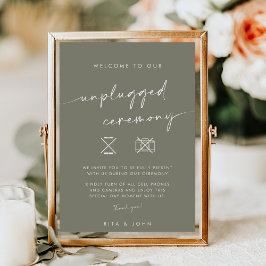 Chic Sage Green Unplugged Ceremony Trouwbord Poster