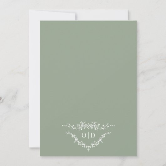 Chic Sage Green Victorian French Monogram Wedding Kaart (Achterkant)