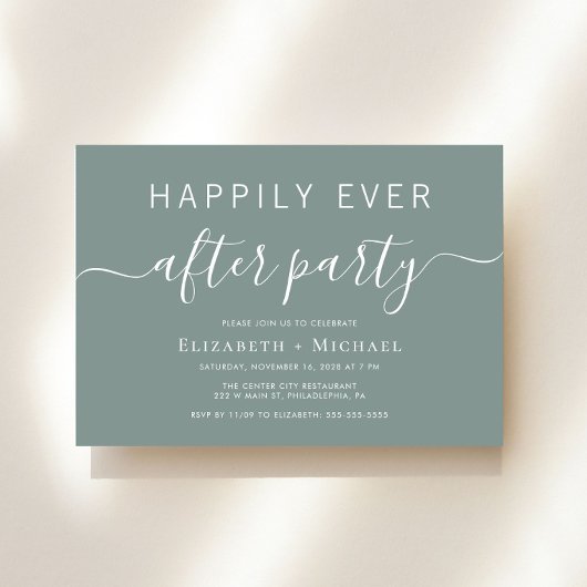 Chic Sage Green Wedding After Party Kaart